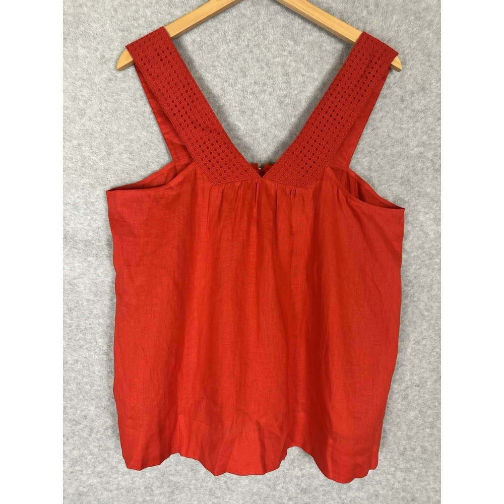 J Crew Cottagecore Linen Tank Top Eyelet Lace Strap V-Neck Womens 14 Red NWT